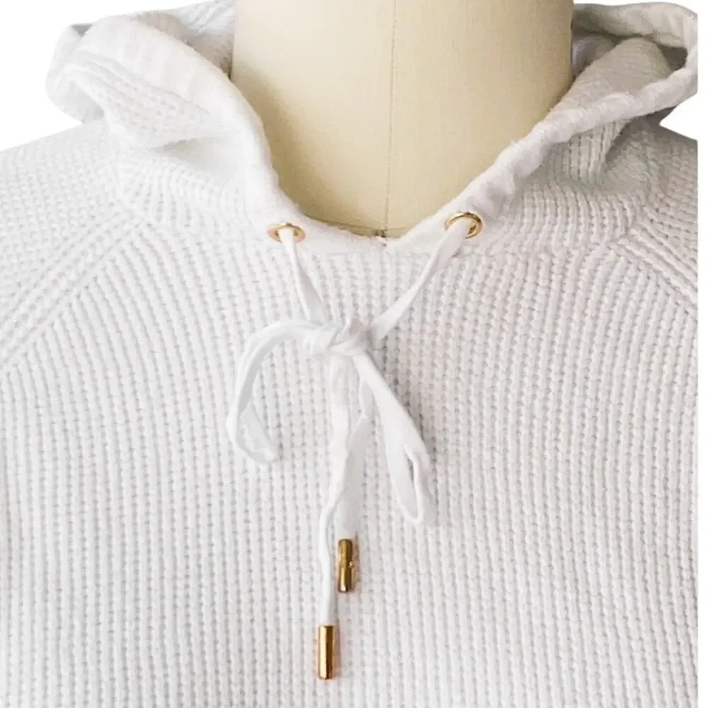 MICHAEL KORS White Cotton Waffle Knit Pullover Hoodie Sweatshirt ~ Women's XL